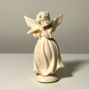 Vintage Italian Volterra Resin Angel Playing Flute Cherub Figurine Signed 5.5"